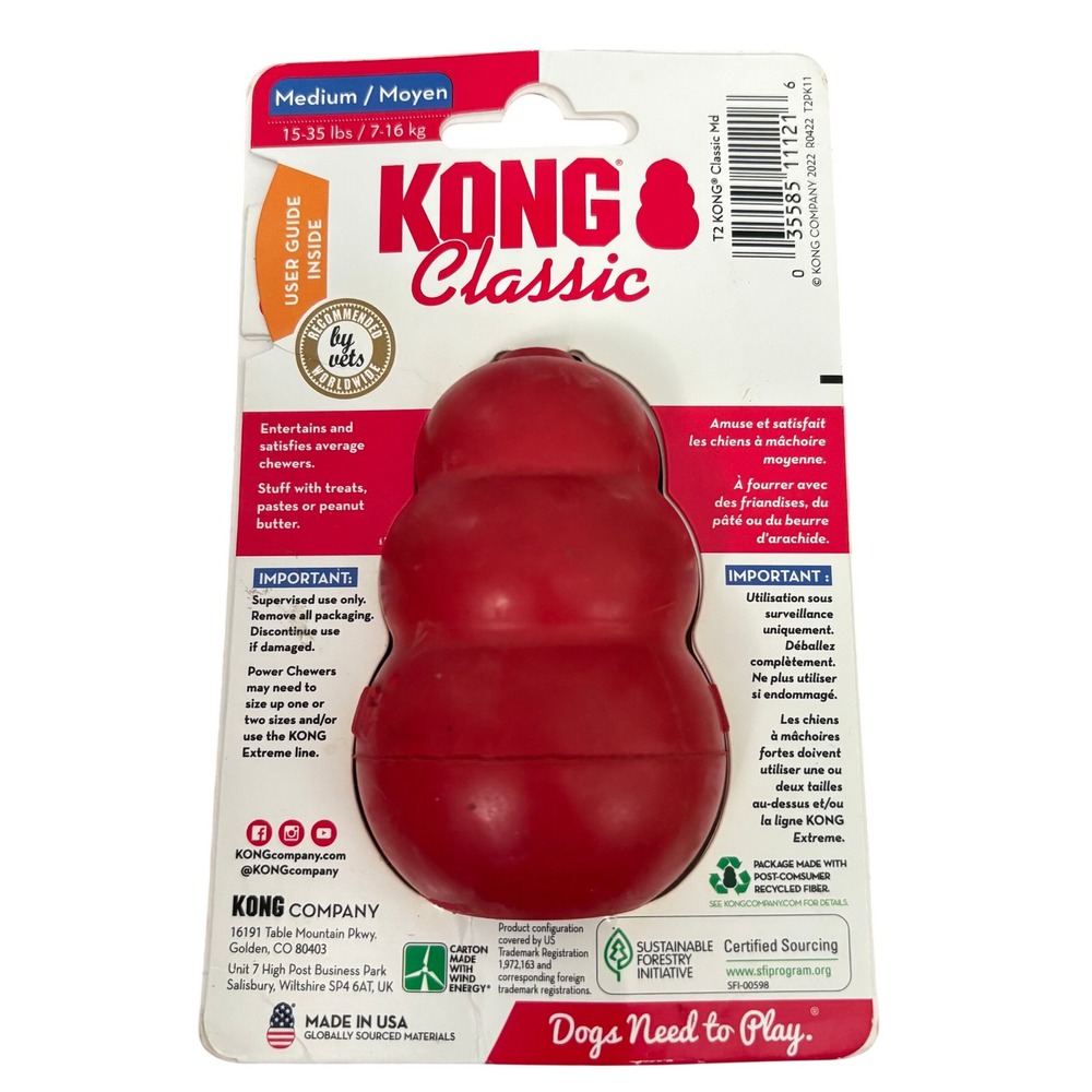 NEW Classic Kong Dog Toy Size Medium Red Rubber Chew Toy Stuffable - Picture 2 of 4